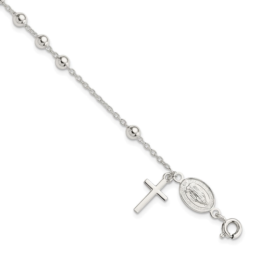 Sterling Silver Beaded Polished Rosary 7.5 inch Bracelet, 7.5 x 4 mm