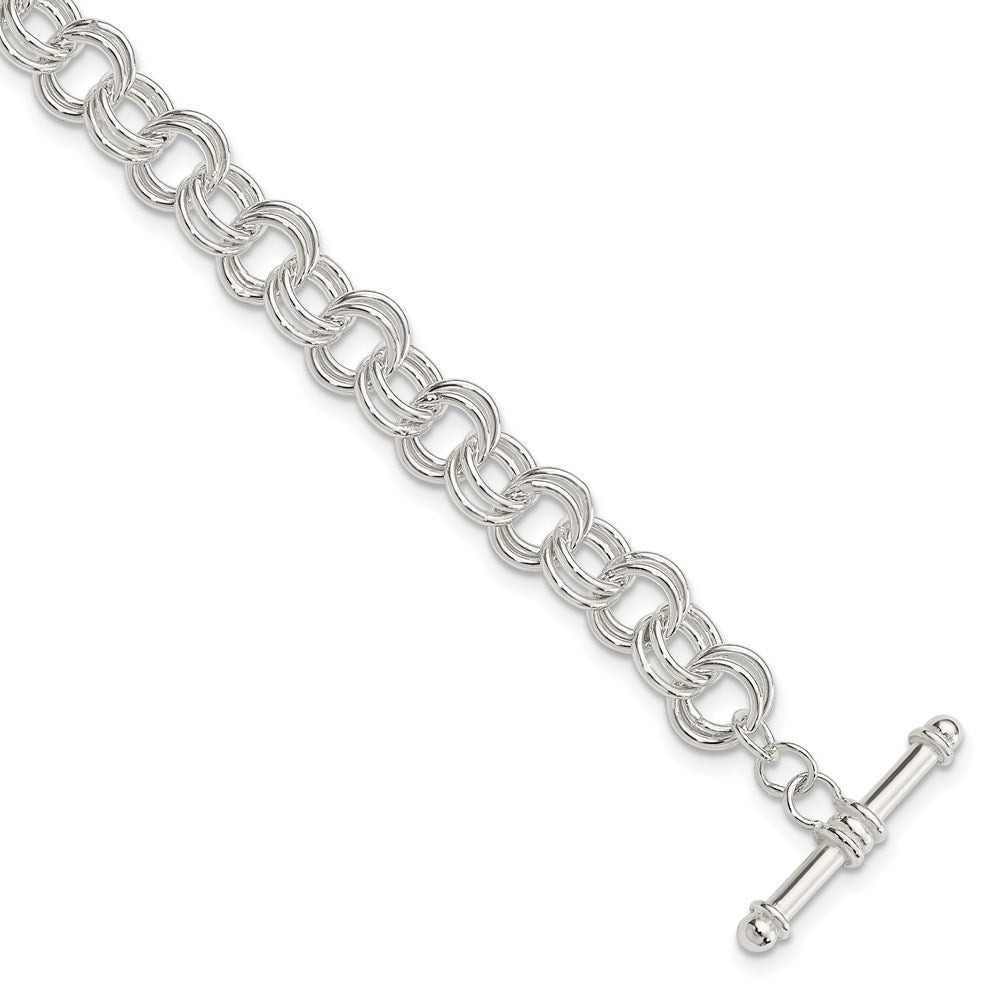 Sterling Silver Polished Fancy Link 7.5 inch Toggle Charm Bracelet, 7.5 x 6.75 mm