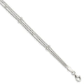 Sterling Silver Polished 3-strand Beaded 7.5 inch Bracelet, 7.5 x 2.88 mm