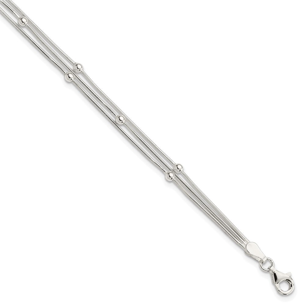 Sterling Silver Polished 3-strand Beaded 7.5 inch Bracelet, 7.5 x 2.88 mm