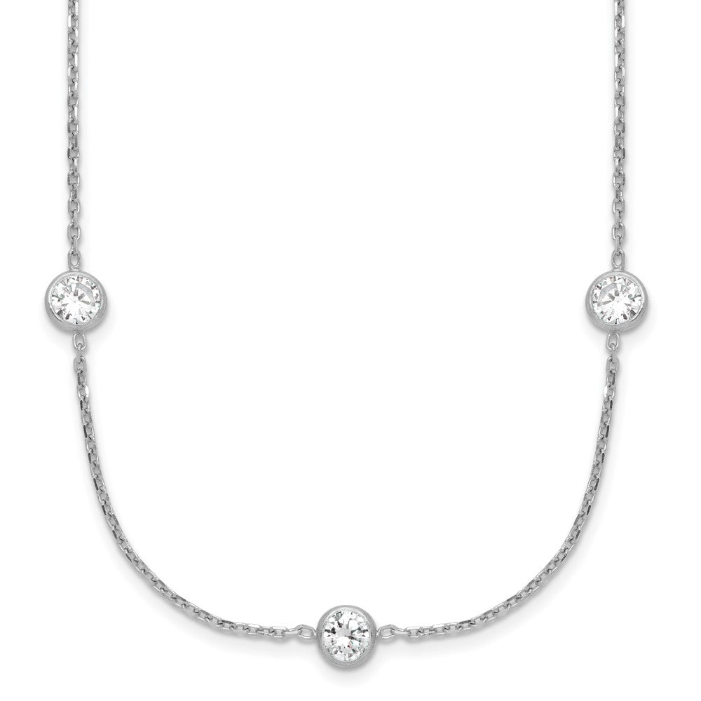 Sterling Silver Rhodium-plated 11-Station CZ Polished Necklace, 24 x 5.3 mm