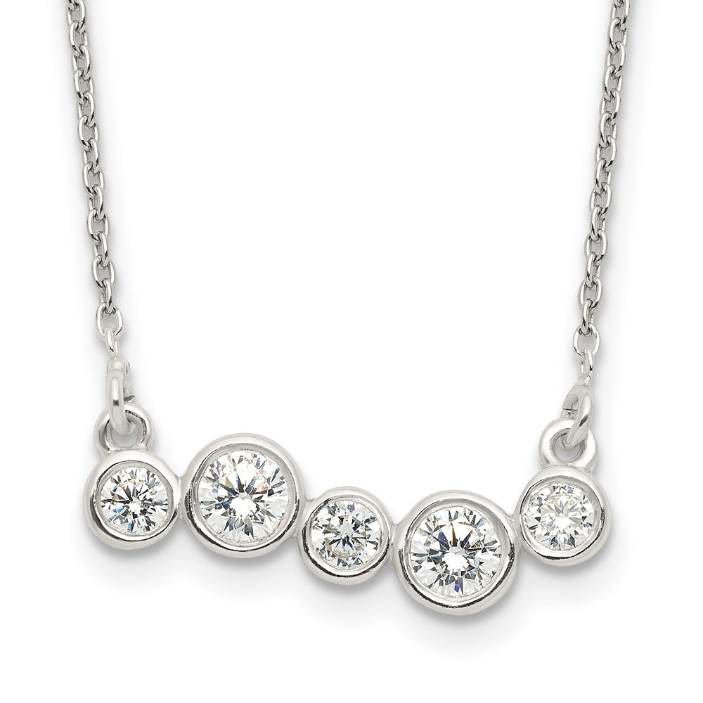 Sterling Silver Polished 5 Bezel Set CZs 16in Bar Necklace, 16 x 22.69 mm