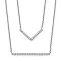 Sterling Silver Rhodium-plated CZ Double Bar Multi-Strand Necklace, 16 x 31 mm