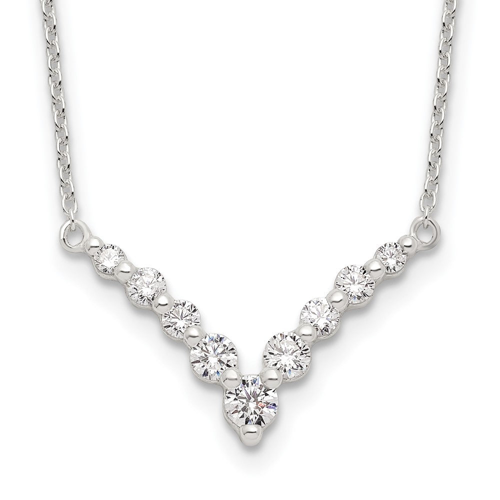 Sterling Silver Fancy-V Bar CZ  Necklace, 18 x 24.14 mm