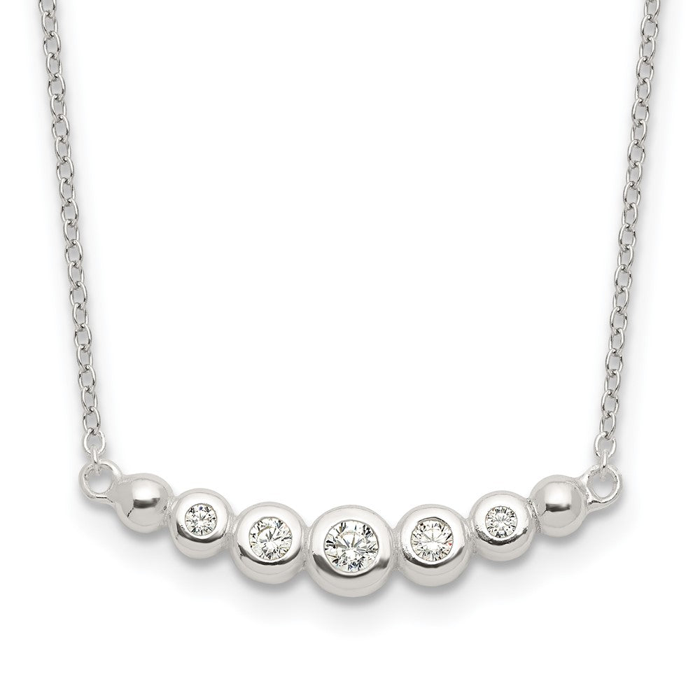 Sterling Silver Graduated CZ 18in Bar Necklace, 18 x 25 mm