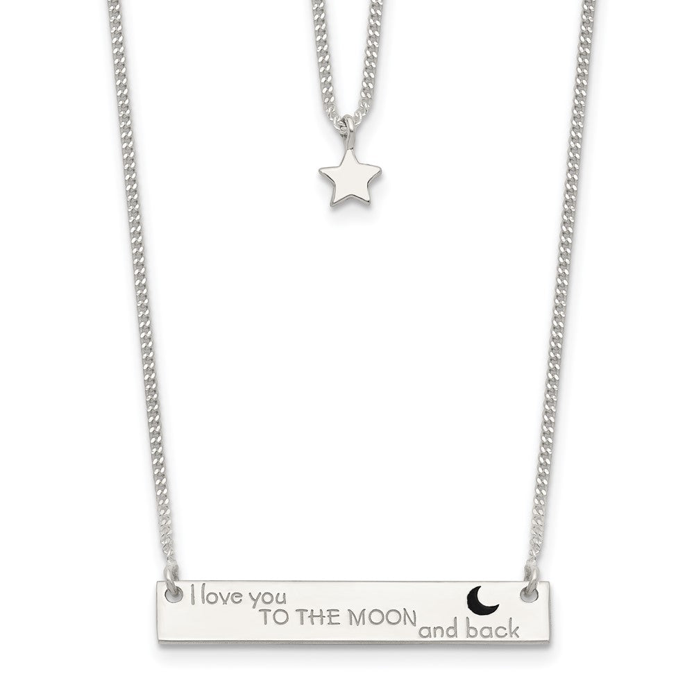 Sterling Silver Enameled Moon and Back 2-Strand Bar Necklace, 16 x 1.1 mm