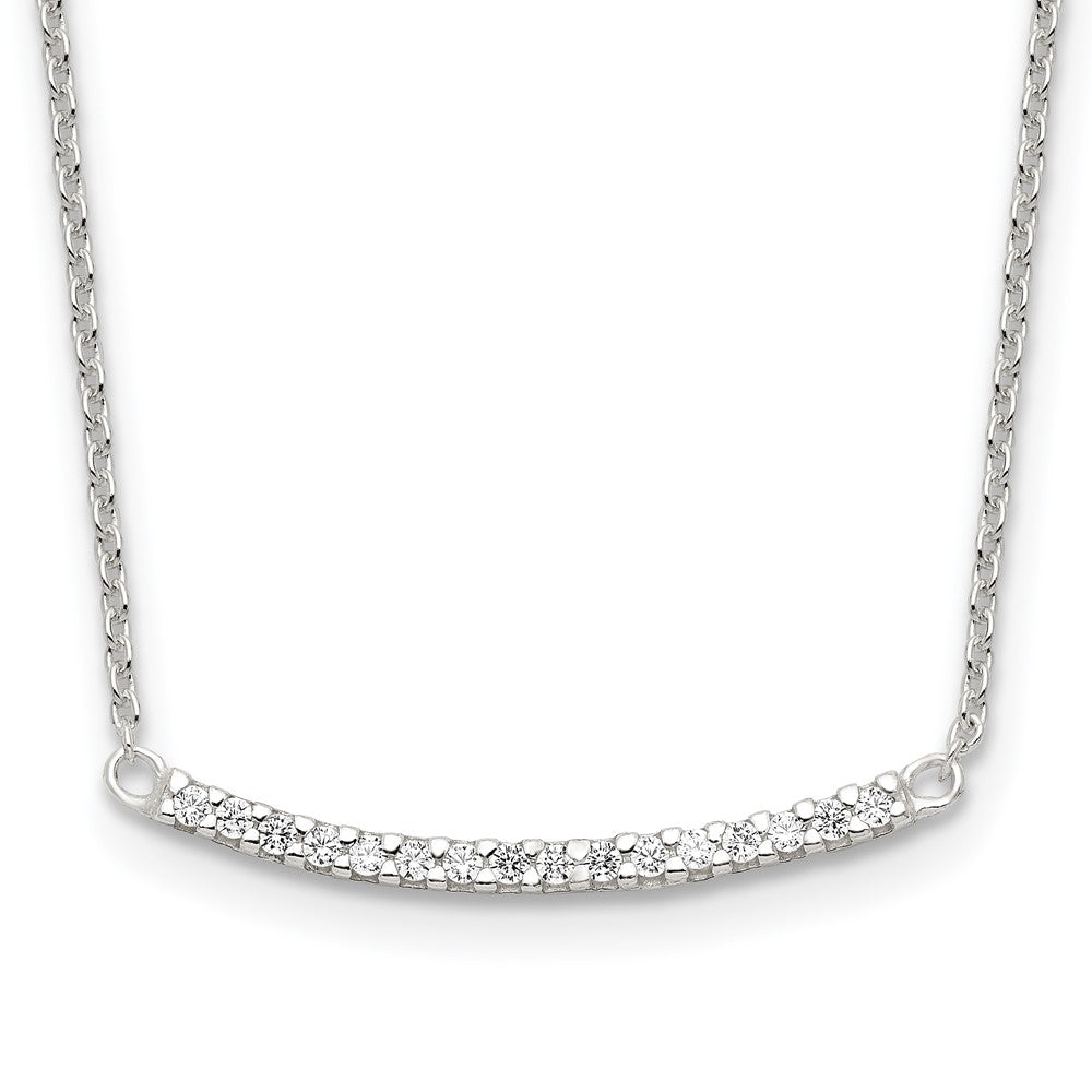 Sterling Silver CZ 18in Curved Bar Necklace, 18 x 25 mm