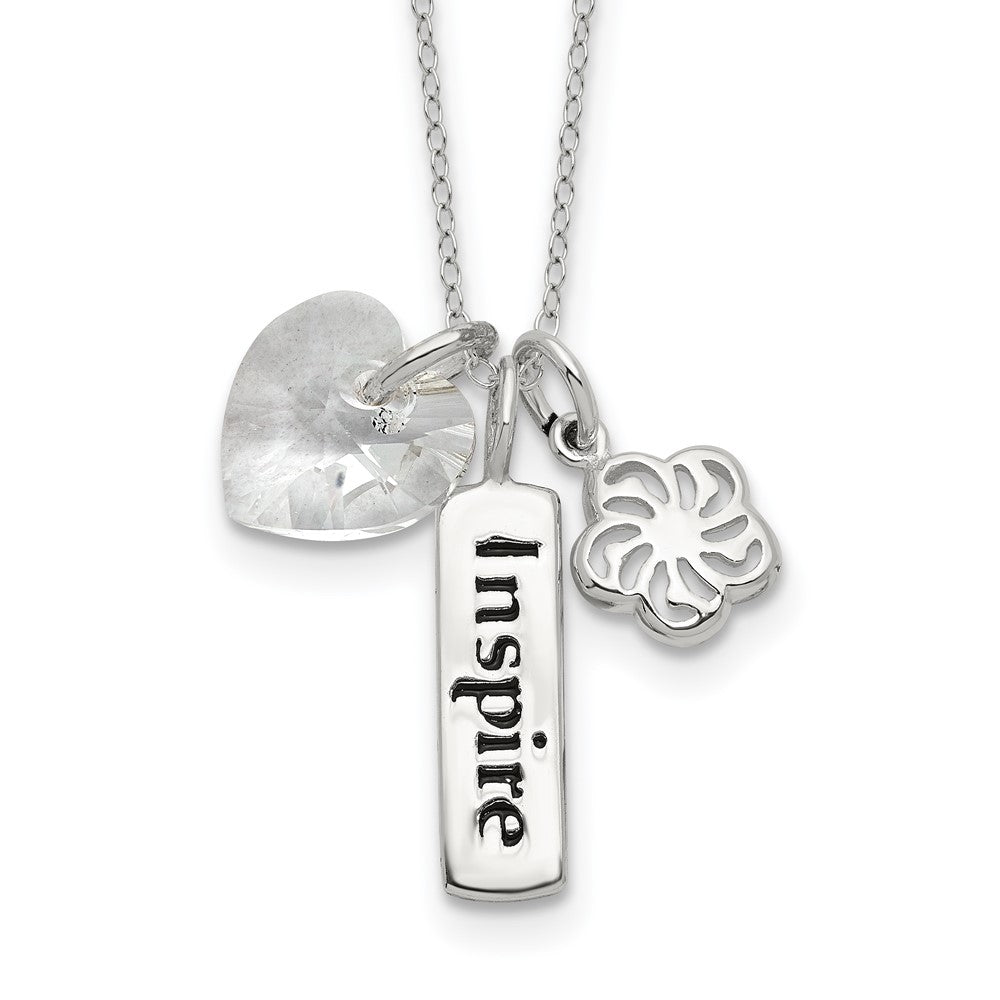 Sterling Silver Enameled INSPIRE Crystal Heart Necklace, 18 x 1.15 mm
