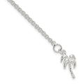 Sterling Silver 10inch Solid Polished Palm Tree Anklet, 10 x 12 mm, 4.41 g