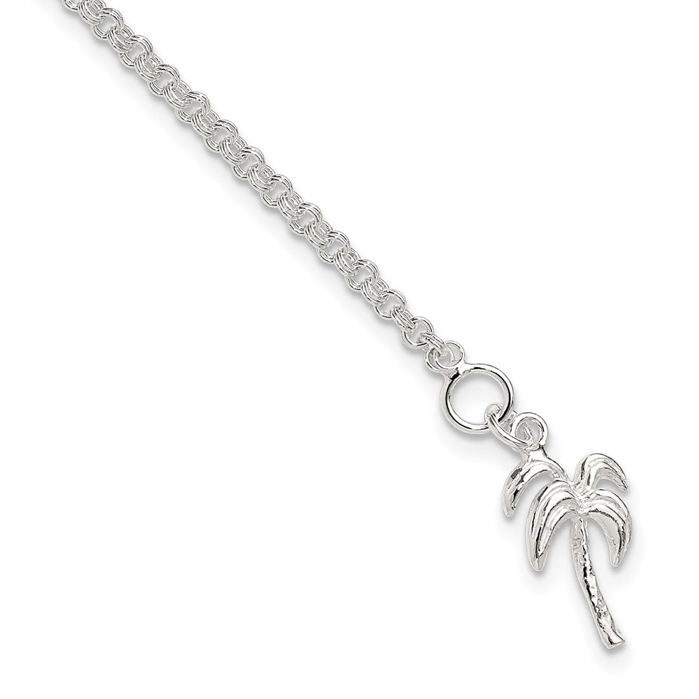 Sterling Silver 10inch Solid Polished Palm Tree Anklet, 10 x 12 mm, 4.41 g