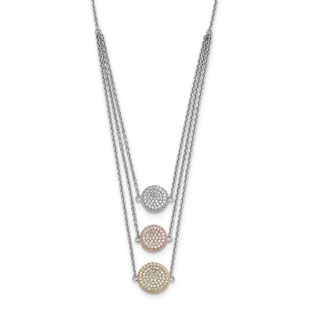Sterling Silver Gold-plated and Rose-plated CZ w/2in ext Necklace, 15 x 1.4 mm
