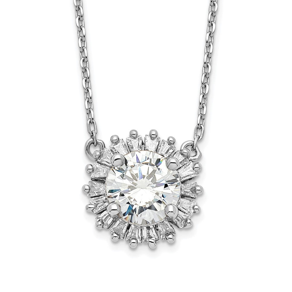 Sterling Silver Rhodium-plated CZ w/2in ext. Fancy Necklace, 18 x 1.02 mm