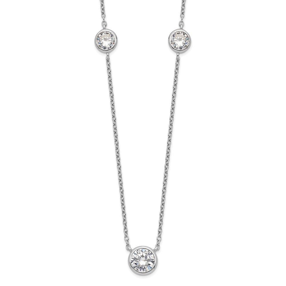 Sterling Silver Rhodium-plated 3 Station CZ Necklace, 18 x 9.2 mm