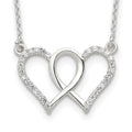 Sterling Silver Polished Interconnected CZ Double Hearts 18 inch Necklace, 18 x 21.5 mm