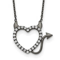 Sterling Silver Black Ruthenium Plated Devil Heart CZ 16 inch Necklace, 16 x 0.98 mm