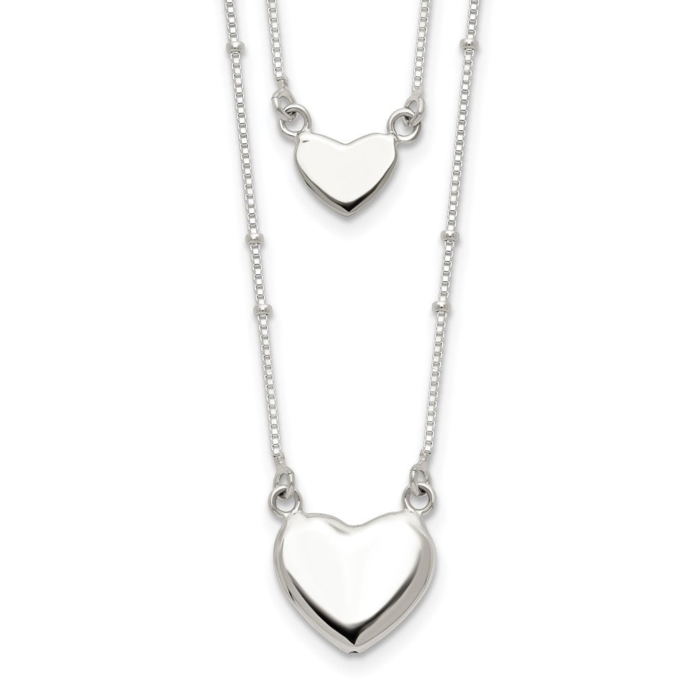 Sterling Silver Polished 2-Strand Heart Dangle Necklace, 18 x 16.77 mm