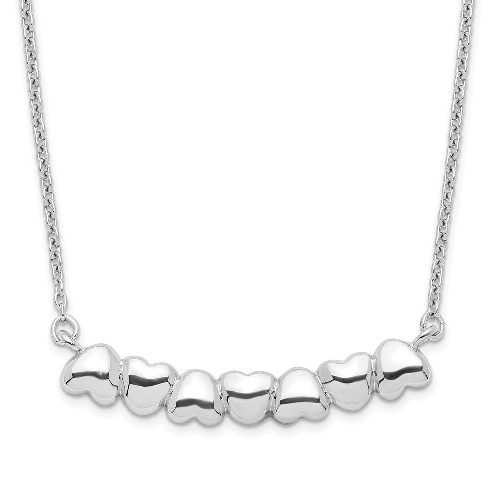 Sterling Silver Rhodium-plated w/2in ext Heart Bar Necklace, 16 x 29 mm