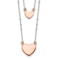 Sterling Silver Rose-tone 2-Strand Heart Dangle Necklace, 18 x 16.77 mm