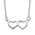 Sterling Silver Rhodium-plated Polished Double Linked Heart 16 inch Necklace with 2 inch extension, 16 x 1.18 mm