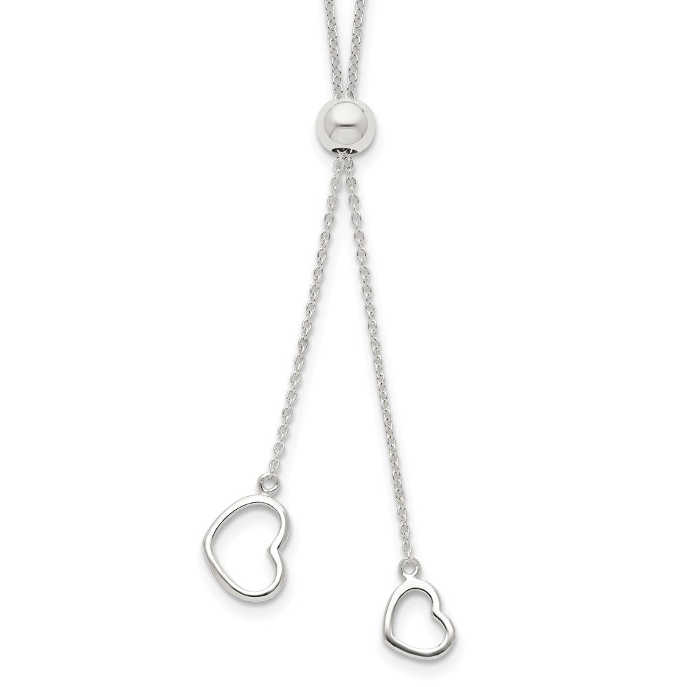 Sterling Silver Polished 2-Heart Adjusts up to 19.5 inch Necklace, 19.5 x 8.77 mm