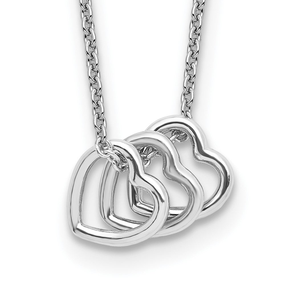 Sterling Silver Rhodium-plated 18in Hearts Necklace, 18 x 7.88 mm