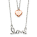 Sterling Silver Rose-tone LOVE and Heart 18in Necklace, 18 x 21.5 mm