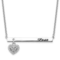 Sterling Silver Rhodium Plated Antiqued LOVE Bar with CZ Heart Dangle 16 inch Necklace, 16 x 31 mm