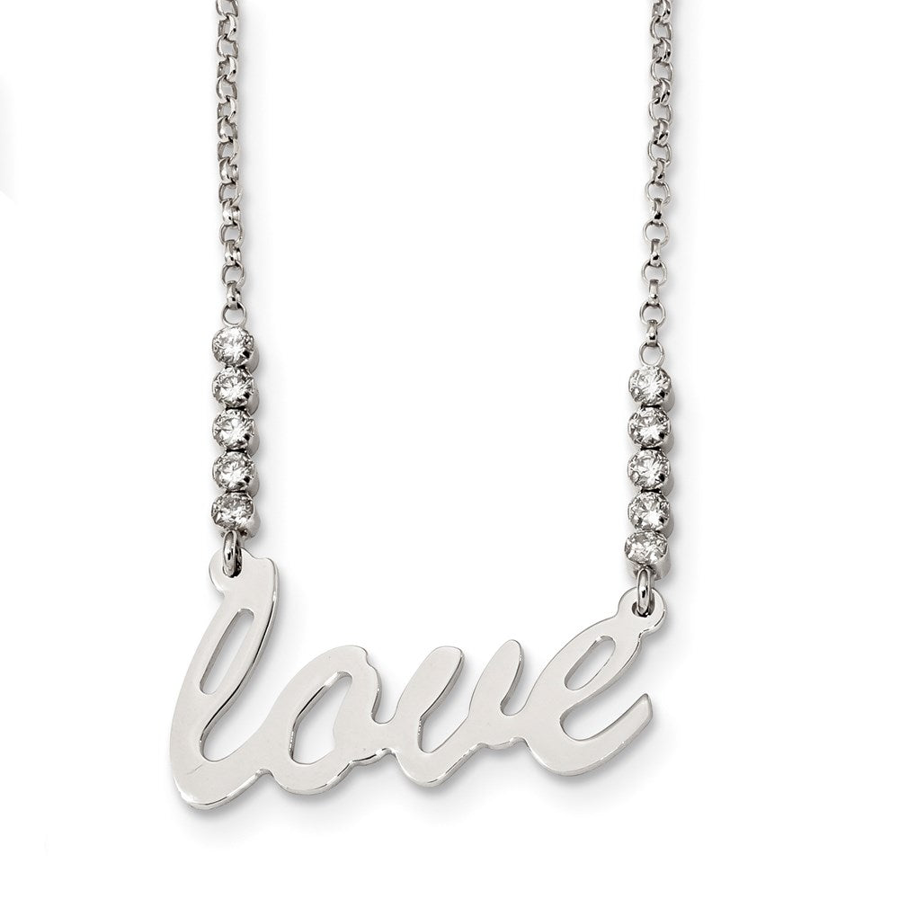 Sterling Silver CZ Polished Love Necklace, 18 x 1.63 mm