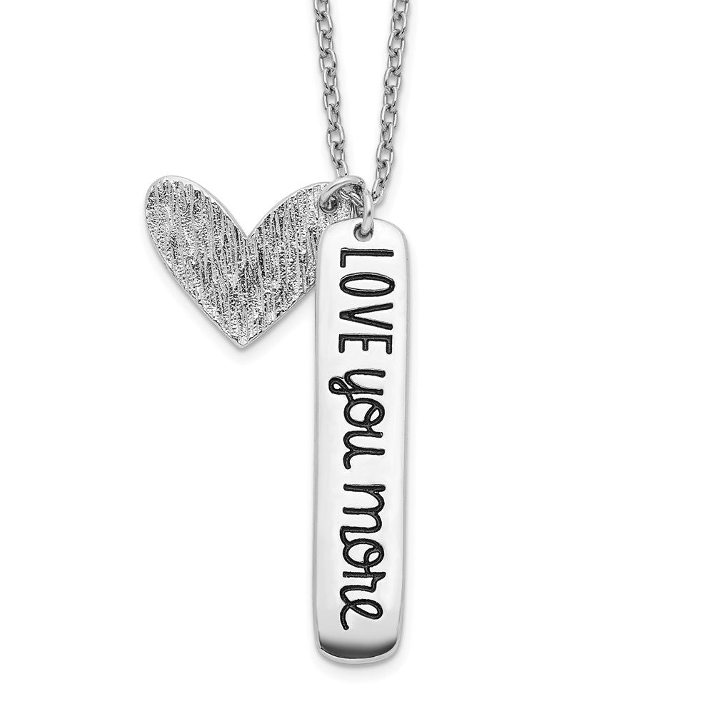 Sterling Silver Rhodium-plated Heart LOVE YOU MORE Necklace, 18 x 5.5 mm
