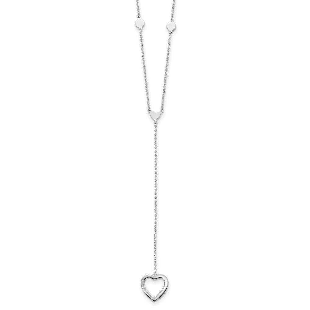 Sterling Silver Rhodium-plated Hearts w/2in ext. Y-Necklace, 18 x 14 mm