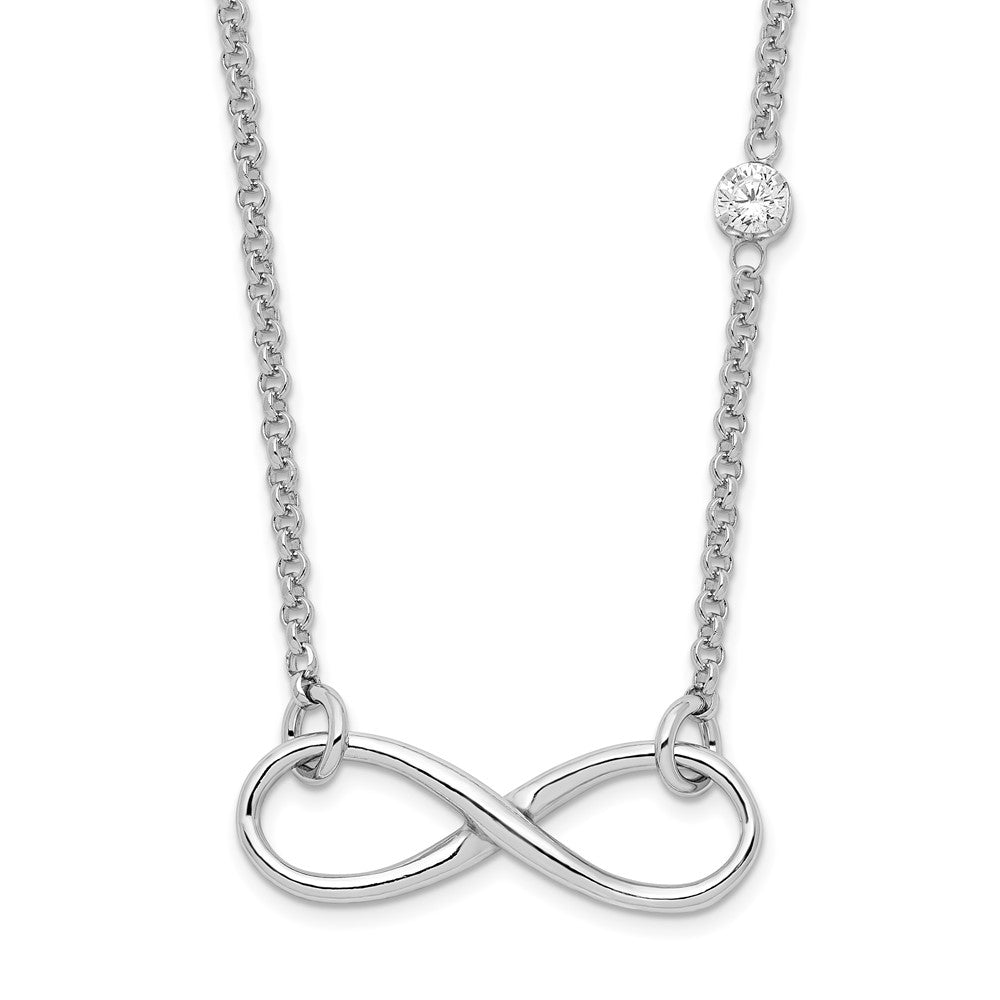 Sterling Silver Rhodium-plated CZ Infinity Knot Necklace, 18 x 21.5 mm