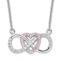 Sterling Silver Rhodium-plated w/CZ Heart w/Infinity Symbol Necklace, 16 x 21.5 mm