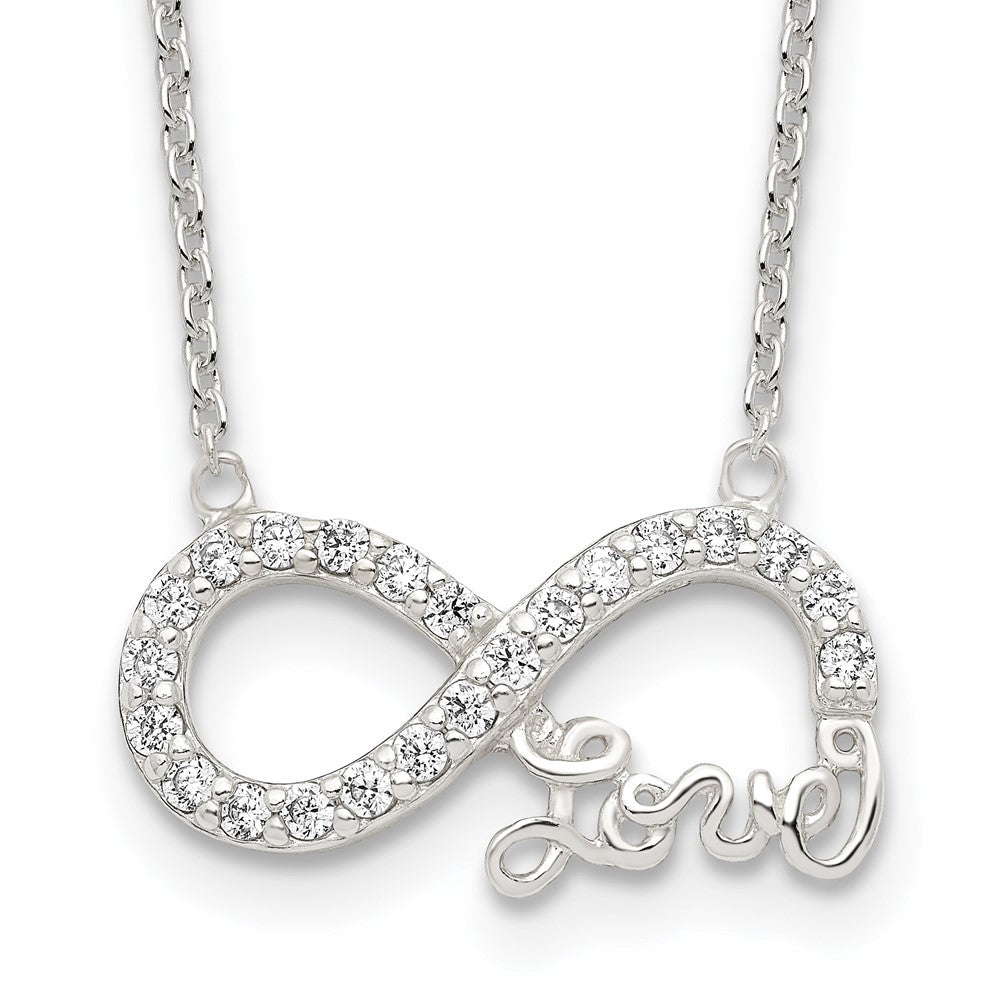 Sterling Silver Rhodium-plated CZ Infinity LOVE Necklace, 18 x 20 mm