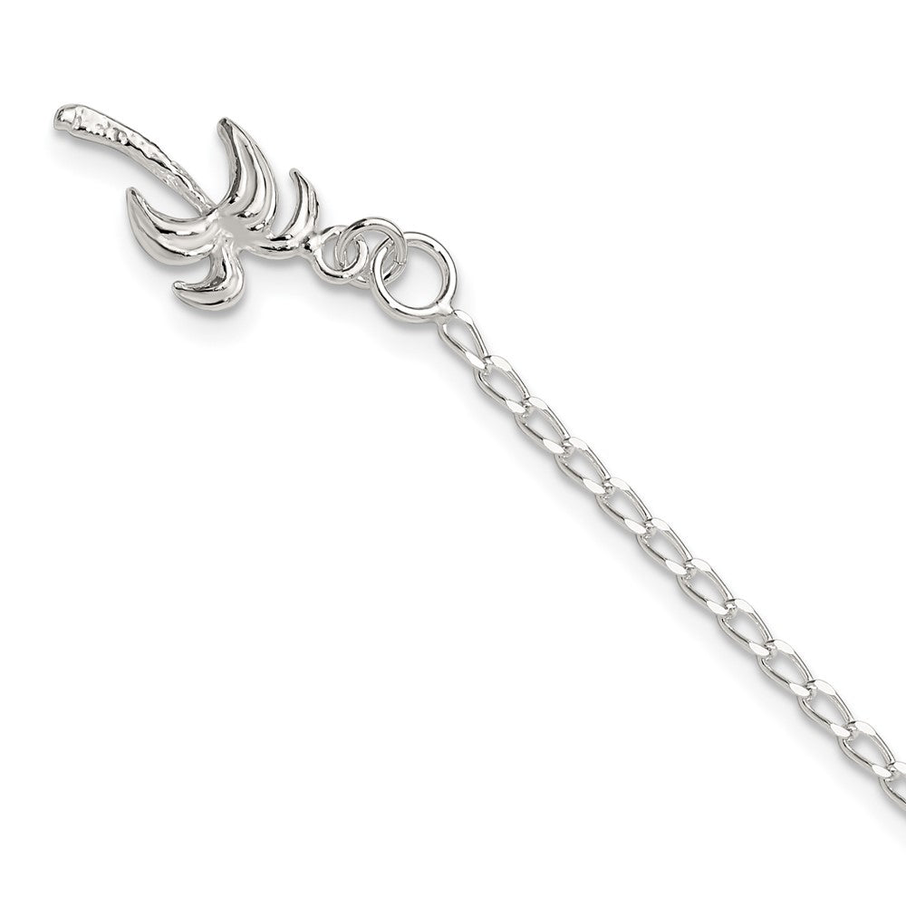 Sterling Silver Palm Tree Anklet, 9 x 12 mm, 2.6 g