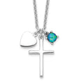 Sterling Silver Rhodium-plated Created Blue Opal Cross Necklace, 18 mm