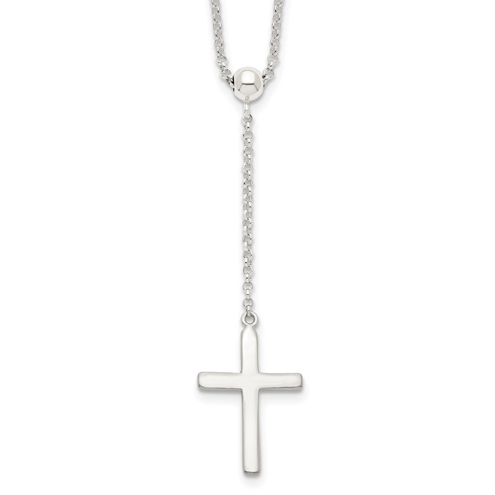 Sterling Silver Polished Cross Adjusts up to 23.5 inch Necklace, 23 mm