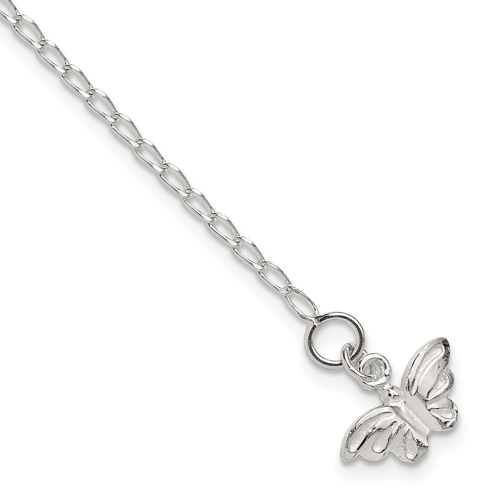 Sterling Silver 10inch Solid Polished Butterfly Anklet, 10 x 17 mm