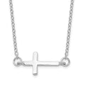 Sterling Silver Rhodium-plated w/ 2in ext. Sideways Cross Necklace, 16 mm