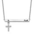 Sterling Silver RH-plated CZ Cross Black Enamel FAITH 16in w/2in ext. Bar Necklace, 16 mm