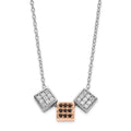 Sterling Silver Rhodium & Rose-tone w/ Black Onyx & CZ Cube Necklace, 16.5 mm