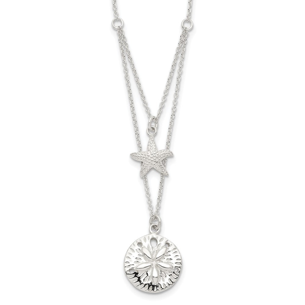 Sterling Silver Starfish and Sand Dollar 18 inch 2-strand Necklace, 20 x 15 mm