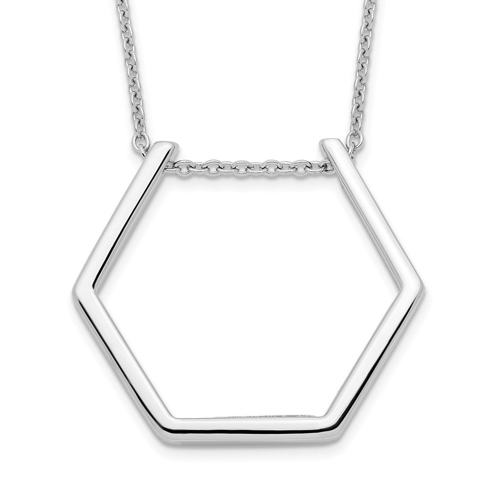 Sterling Silver Rhodium-plated Hexagon Necklace, 18 x 22.25 mm