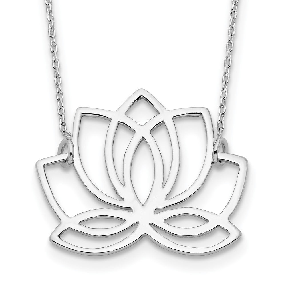 Sterling Silver Rhodium-plated Polished Lotus Flower 18 inch Necklace, 18 mm