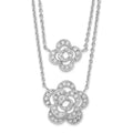 Sterling Silver Rhodium-plated Multi-Strand CZ Floral w/2in ext Necklace, 17 mm