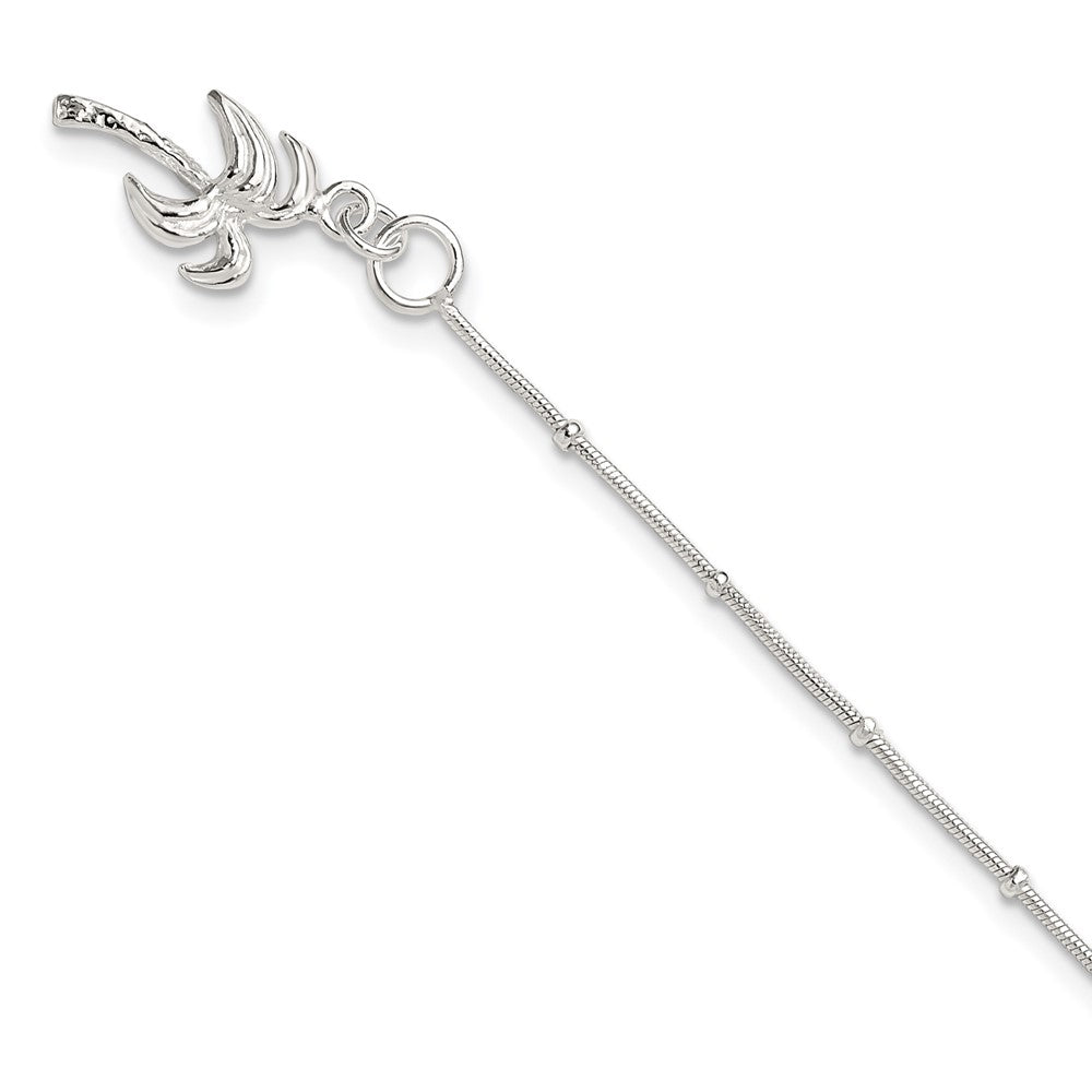 Sterling Silver 10inch Solid Polished Palm Tree Anklet, 10 x 12 mm, 4.19 g