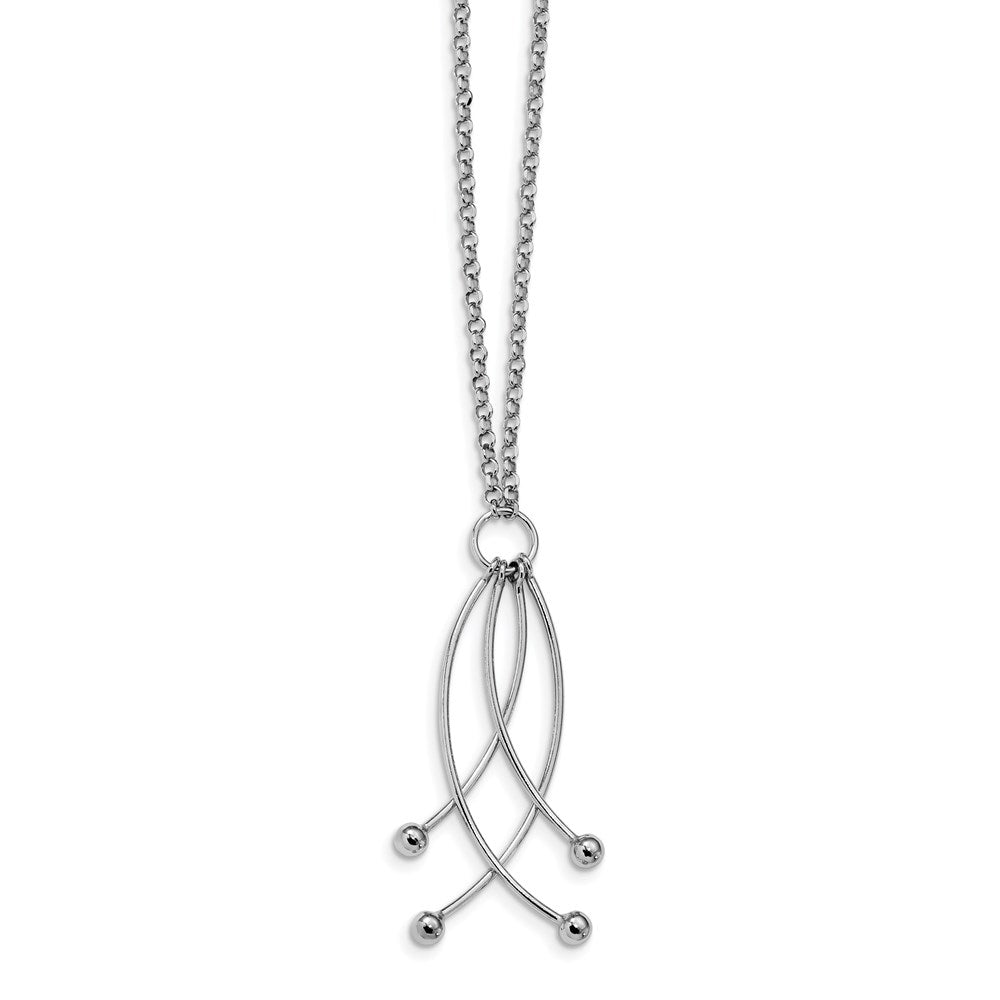 Sterling Silver Rhodium-plated Polished 4 Curved Dangles Necklace, 18 mm