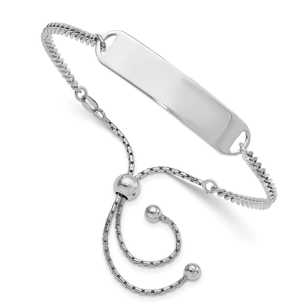 Sterling Silver Rhodium-Plated ID Adjustable 6in to 10in Bracelet, 10 x 8.9 mm