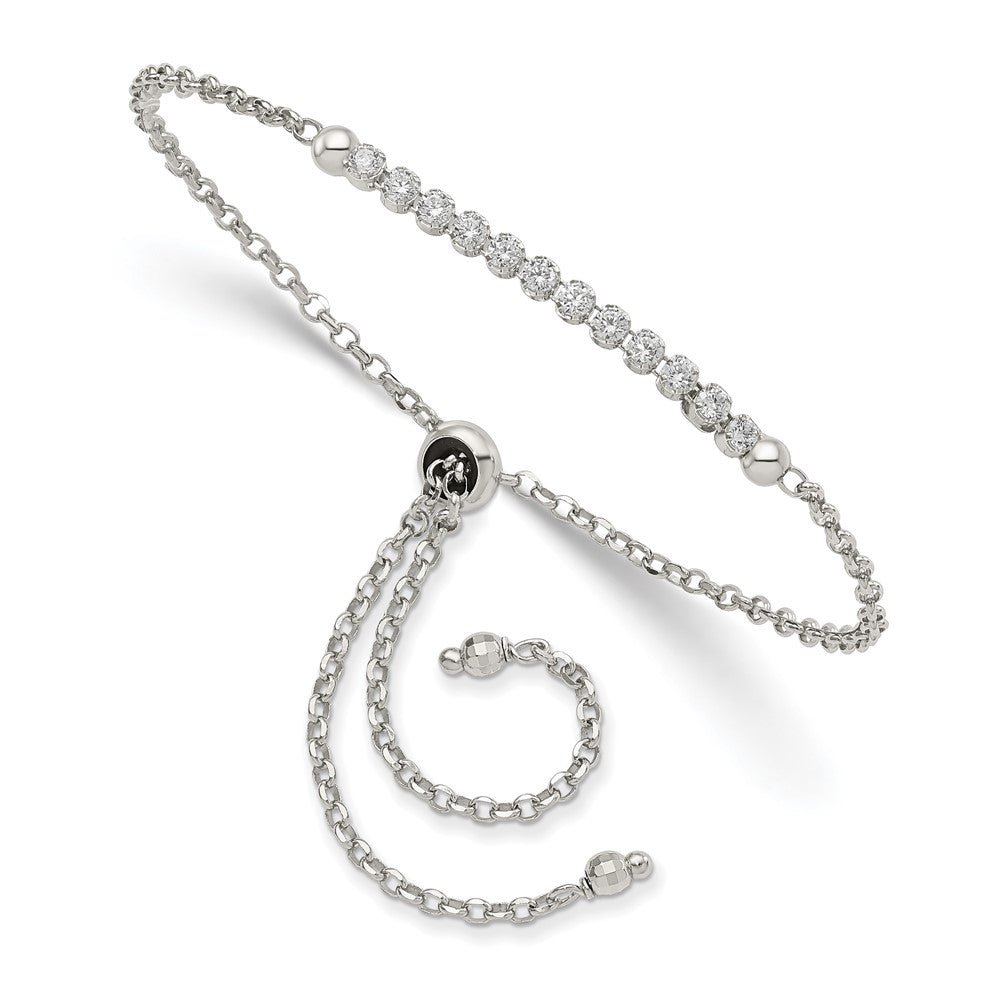 Sterling Silver Rhodium-plated CZ Adjustable Bracelet, 10 x 2.4 mm