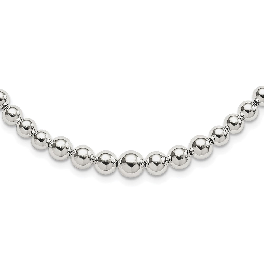 Sterling Silver Graduated Beads Adjustable Necklace, 28 x 8 mm