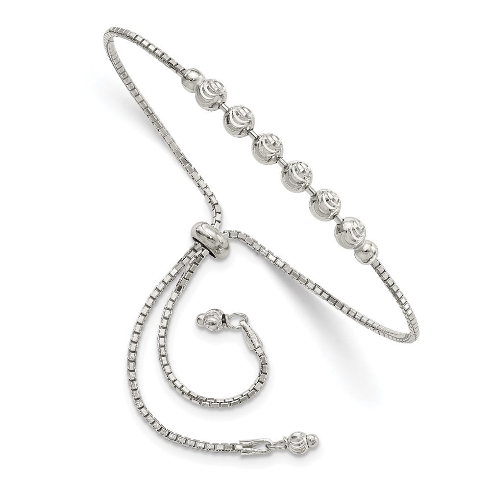 Sterling Silver Rhodium-plated Diamond-cut Beaded Adjustable Bracelet, 10 x 3.9 mm